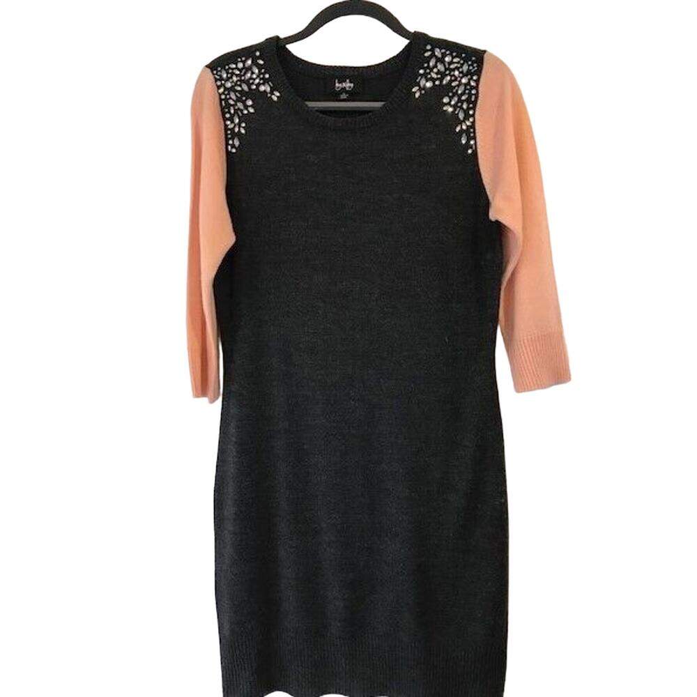 BY and BY Acrylic Sweater Dress Womens Size XL 3/4 Sleeve Dark Gray Blush